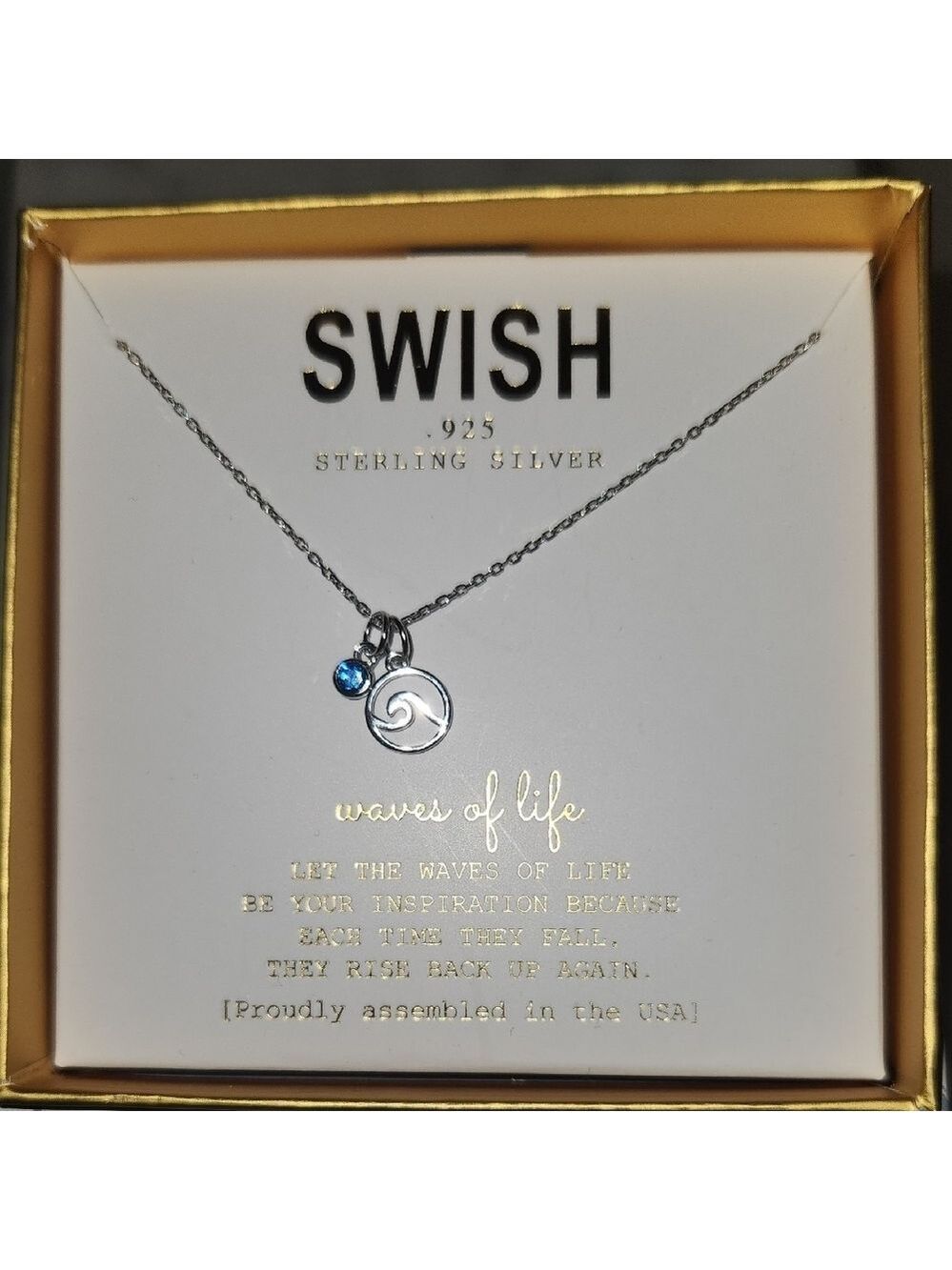 Wish Sterling Silver and Blue Crystal Stone Minimalist  Necklace
